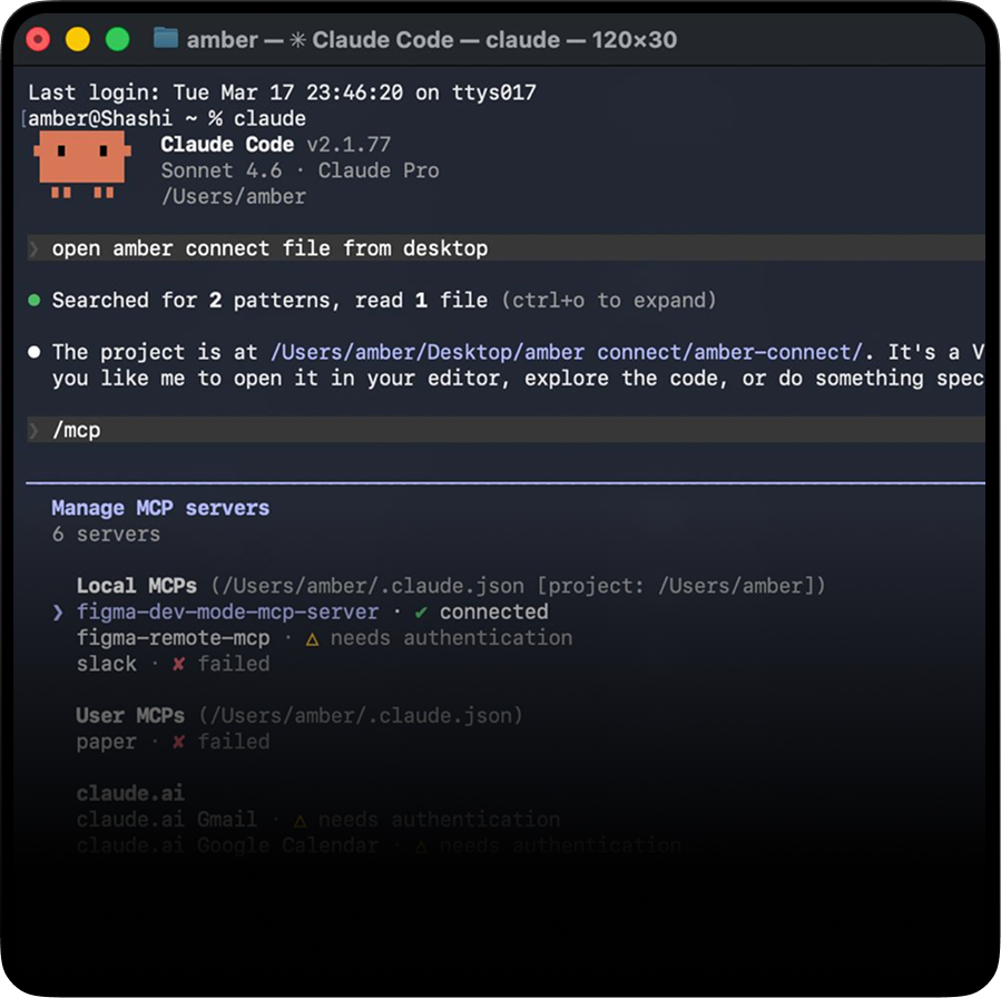 Claude Code terminal listing connected MCP servers