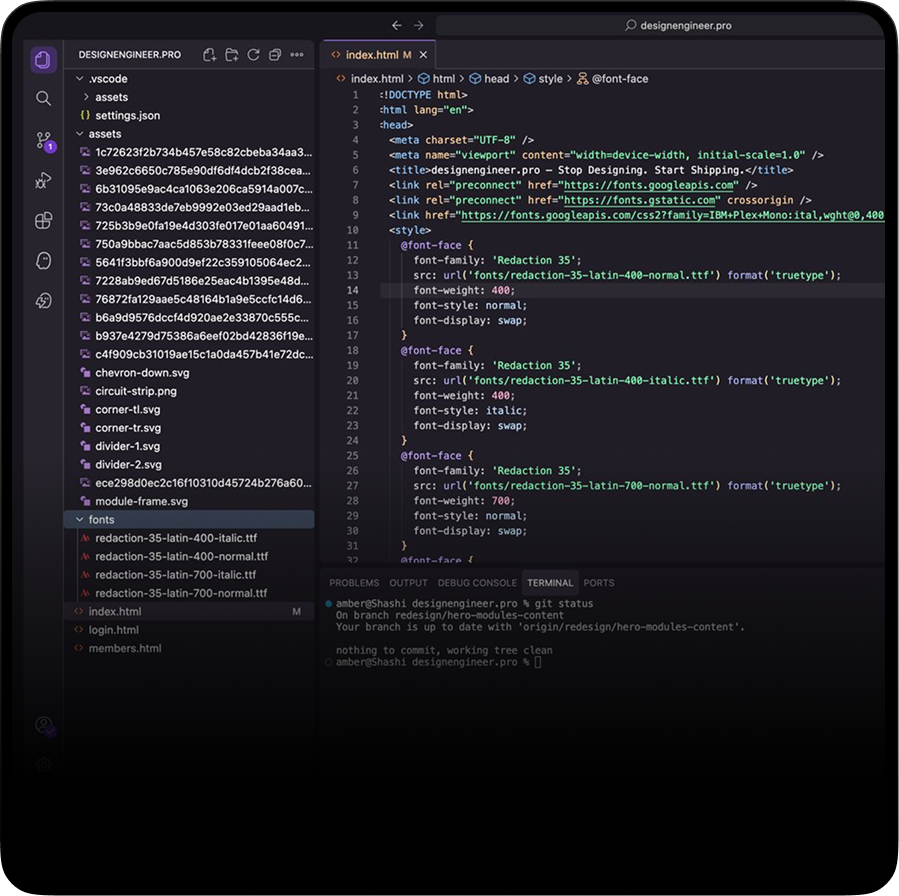 designengineer.pro repository open in VS Code