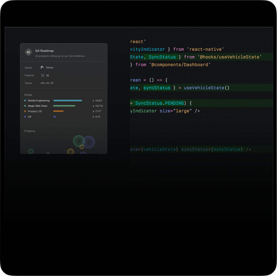 Linear roadmap alongside React Native code